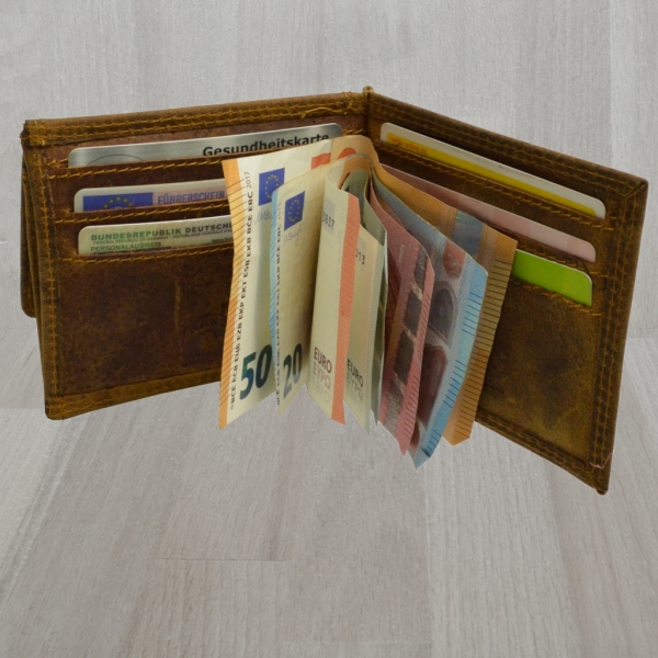 flevado Leder Dollarclip, Dollar-Clip Geldbörse Hand Made Portemonnaie mit Münzfach Büffelleder Wild
